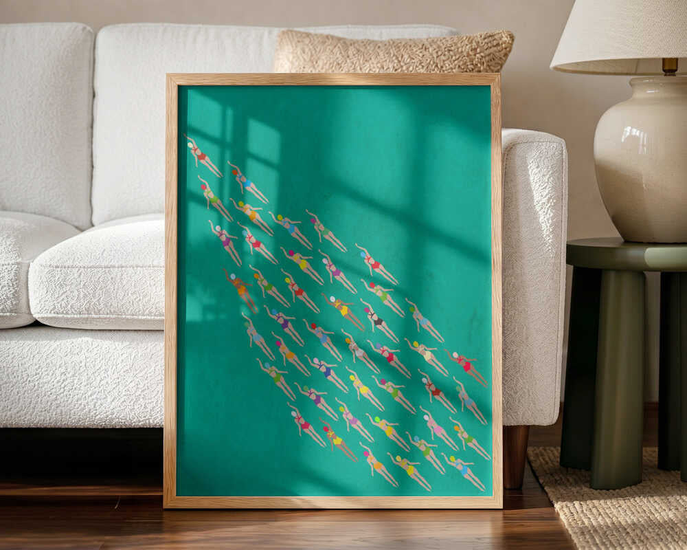 Colorful Swimmers Group Art Print UK — Portrait Vibrant Wall Art — Living Room — Wall It All Prints