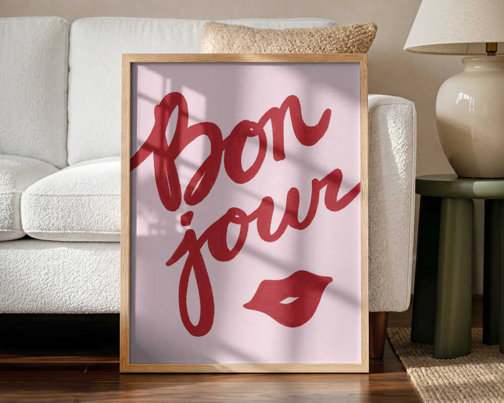 Bonjour Kiss Art Print UK — Abstract Minimal Wall Art — Office — Wall It All Prints