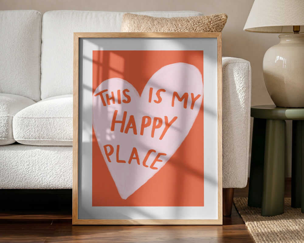 Happy Heart Message Art Print UK — Abstract Minimal Wall Art — Living Room — Wall It All Prints