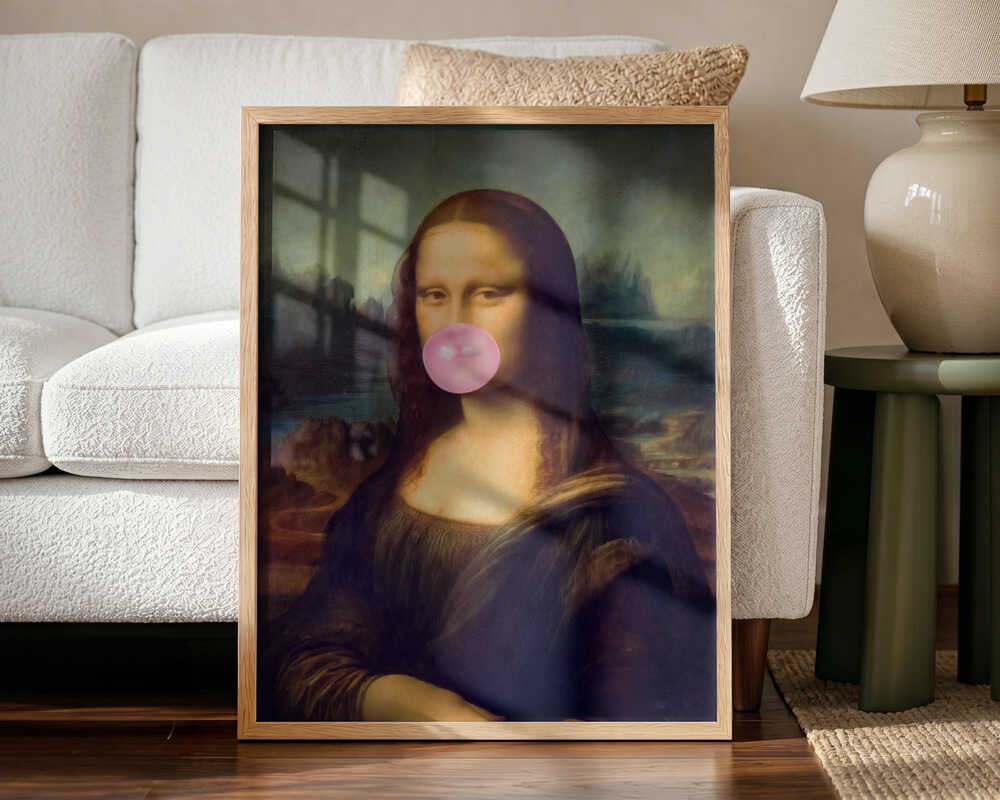 Mona Lisa Bubble Gum Art Print UK — Portrait Minimal Wall Art — Living Room — Wall It All Prints