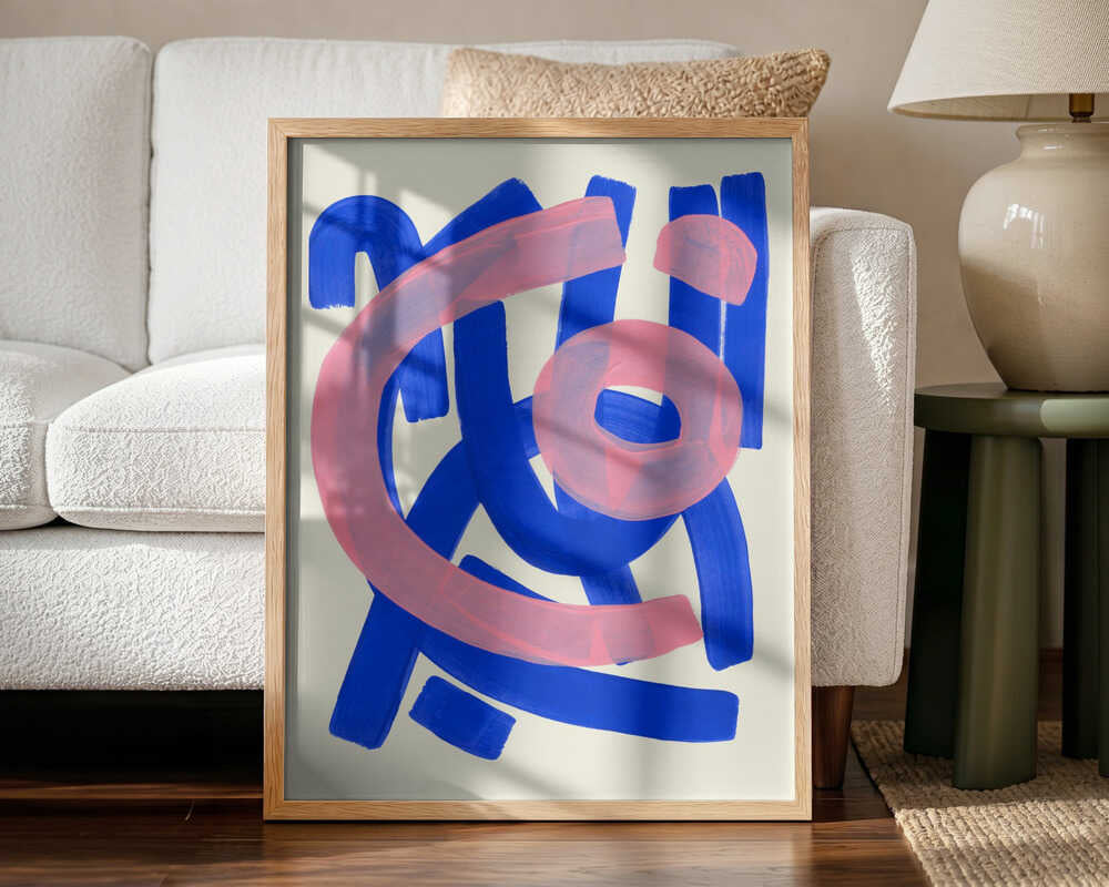 Vibrant Blue Pink Abstract Art Print UK — Abstract Vibrant Wall Art — Living Room — Wall It All Prints