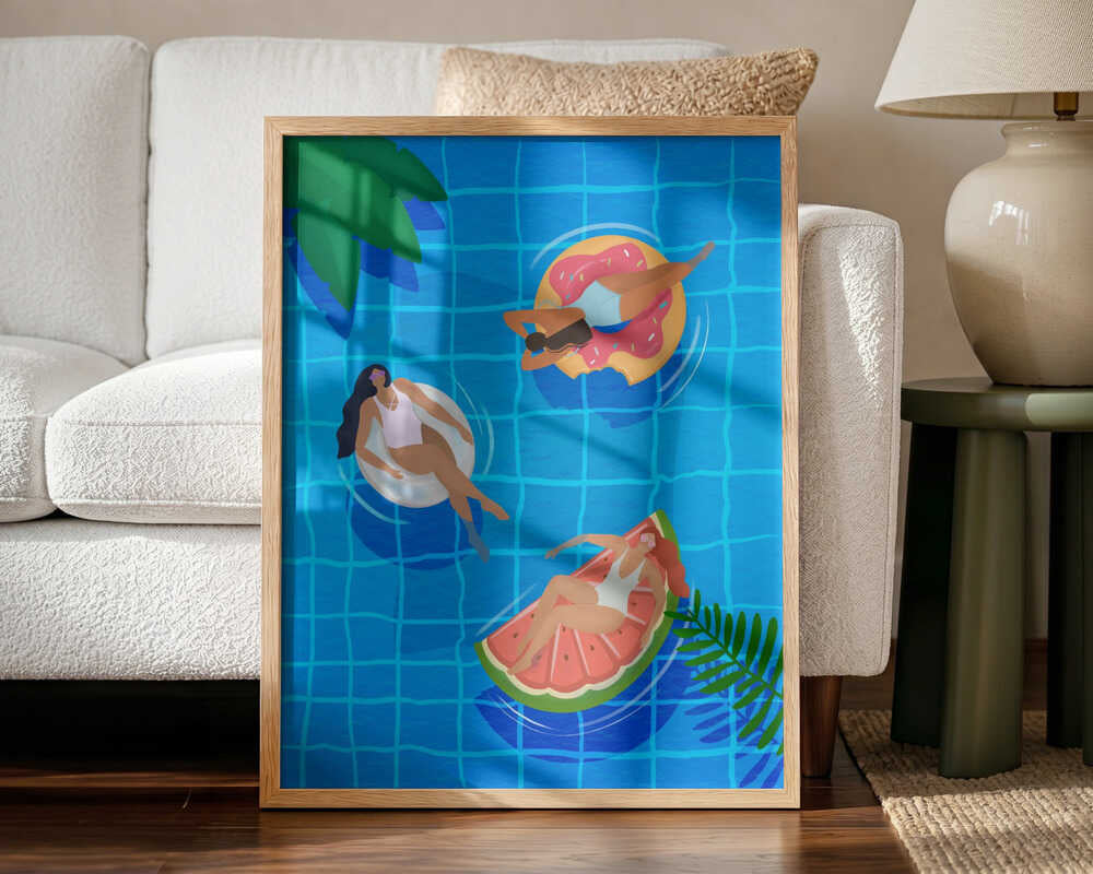 Pool Ladies Art Print UK — Abstract Vibrant Wall Art — Living Room — Wall It All Prints