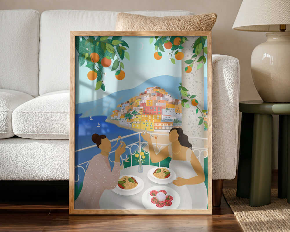 Girls in Positano Art Print UK — Animal Vibrant Wall Art — Kitchen — Wall It All Prints