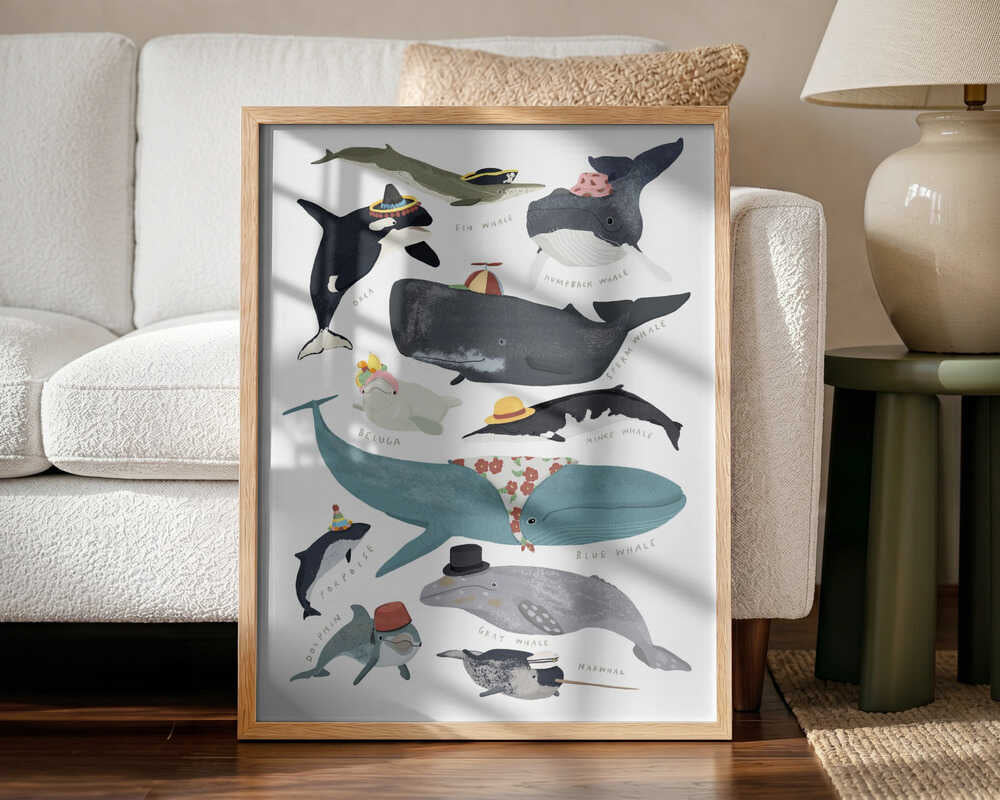 Whales With Hats Art Print UK — Abstract Vibrant Wall Art — Nursery — Wall It All Prints