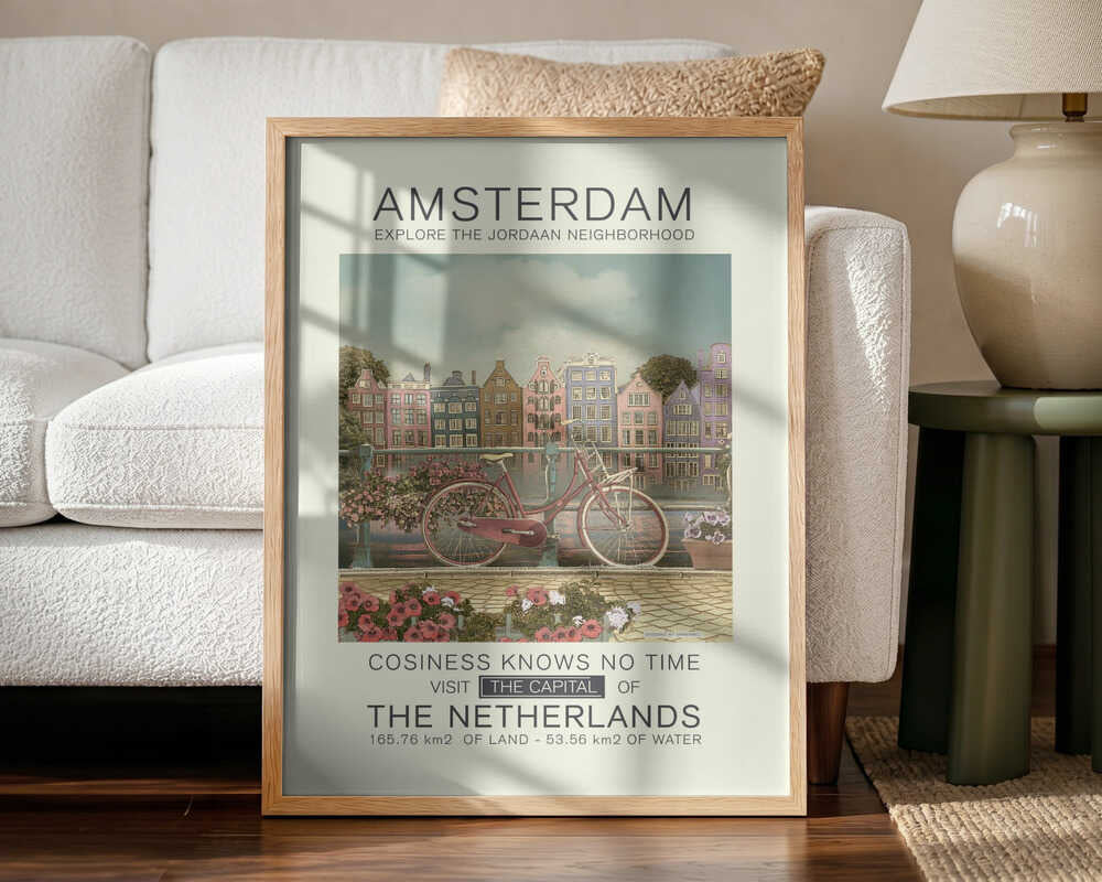 Amsterdam Canal Bicycle Art Print UK — Botanical Fresh Wall Art — Living Room — Wall It All Prints