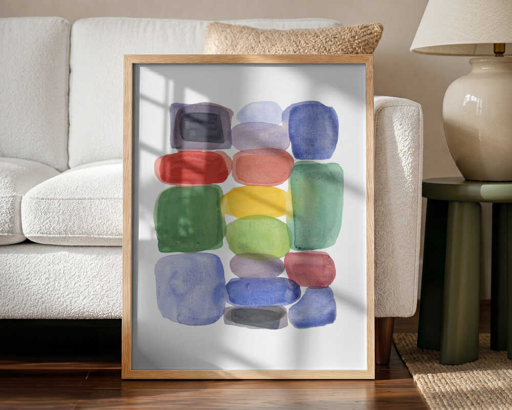 Colorful Stacked Shapes Art Print UK — Abstract Vibrant Wall Art — Living Room — Wall It All Prints