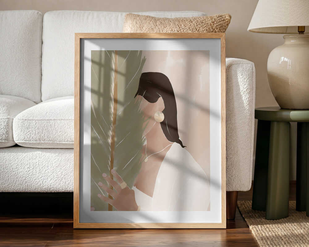 Elegant Woman Tropical Leaves Art Print UK — Botanical Fresh Wall Art — Living Room — Wall It All Prints