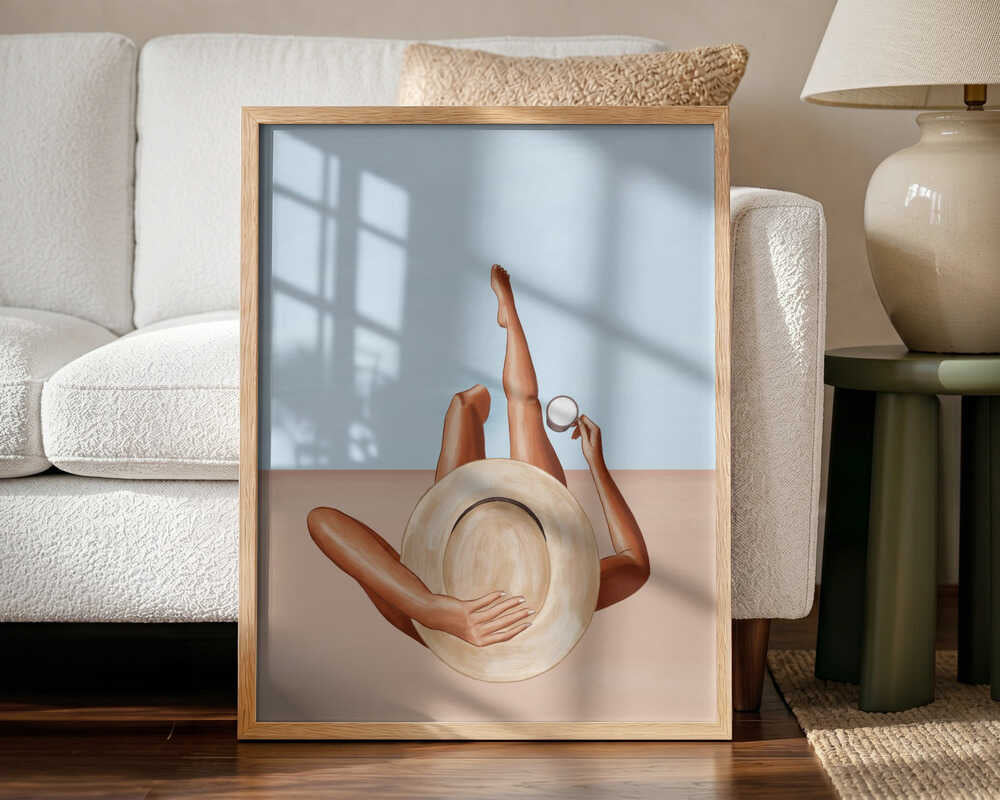 Sun Hat Relaxation Art Print UK — Portrait Warm Wall Art — Living Room — Wall It All Prints