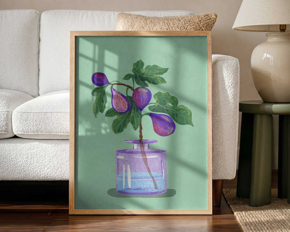 Figs Branch In Vase Art Print UK — Botanical Minimal Wall Art — Kitchen — Wall It All Prints