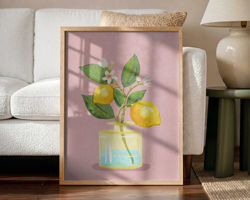 Lemon Bunch In Vase Art Print UK — Botanical Vibrant Wall Art — Kitchen — Wall It All Prints