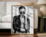 Edgy Woman Leather Jacket Art Print UK — Portrait Vibrant Wall Art — Living Room — Wall It All Prints