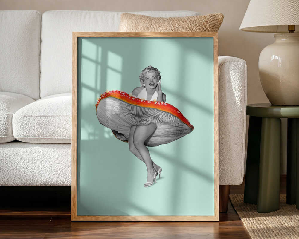 Marilyn Mushroom Skirt Art Print UK — Portrait Vibrant Wall Art — Office — Wall It All Prints