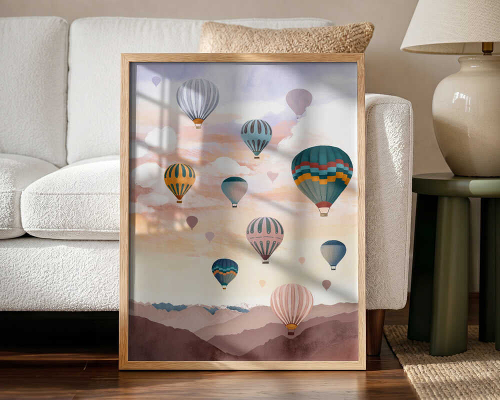Airballoon Sky Art Print UK — Landscape Vibrant Wall Art — Nursery — Wall It All Prints