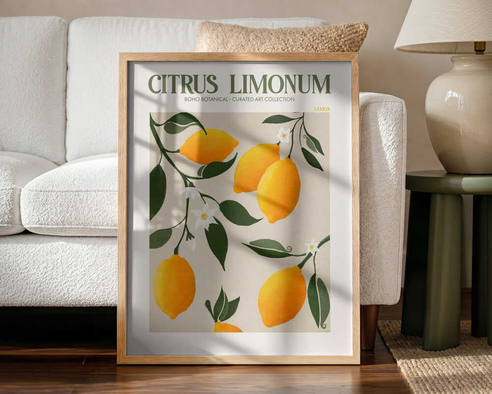 Golden Citrus Delight Art Print UK — Botanical Vibrant Wall Art — Kitchen — Wall It All Prints