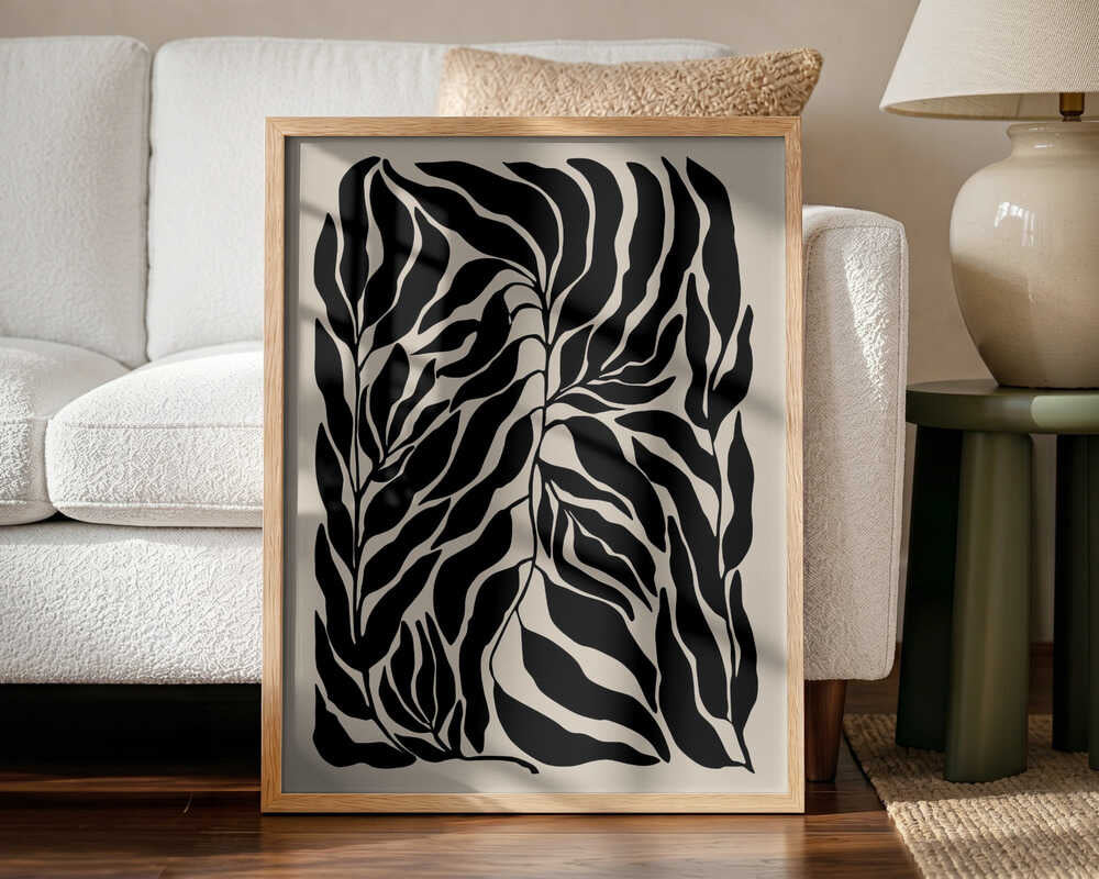 Organic Black Leaves Art Print UK — Botanical Dark Wall Art — Office — Wall It All Prints