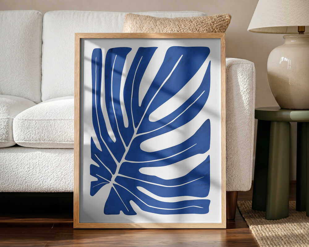 Deep Blue Monstera Art Print UK — Botanical Vibrant Wall Art — Office — Wall It All Prints