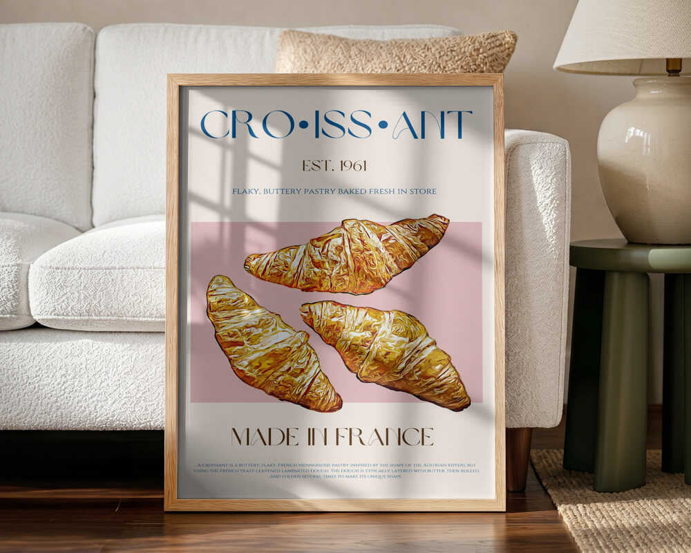Golden French Croissants Art Print UK — Vintage Vibrant Wall Art — Kitchen — Wall It All Prints