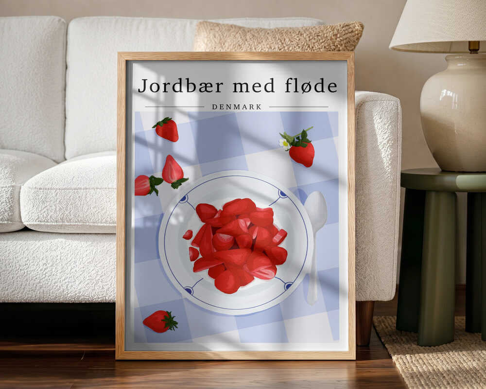 Jordbær Med Fløde Art Print UK — Food Vibrant Wall Art — Kitchen — Wall It All Prints