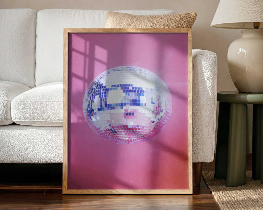 Pink Disco Ball Art Print UK — Vintage Vibrant Wall Art — Living Room — Wall It All Prints