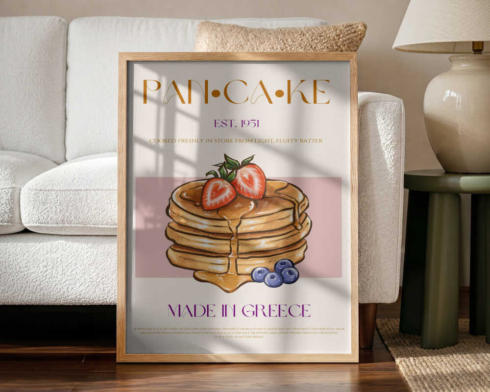 Fluffy Pancakes with Berries Art Print UK — Vintage Vibrant Wall Art — Kitchen — Wall It All Prints