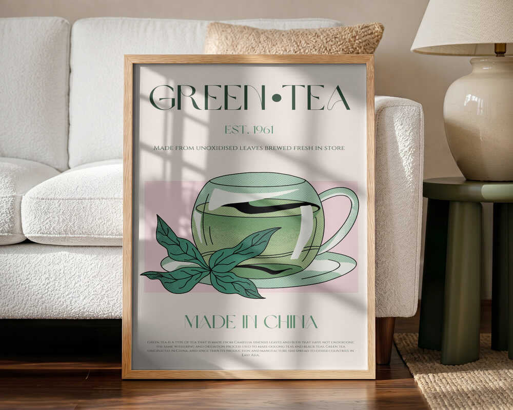 Fresh Green Tea Illustration Art Print UK — Botanical Calm Wall Art — Kitchen — Wall It All Prints