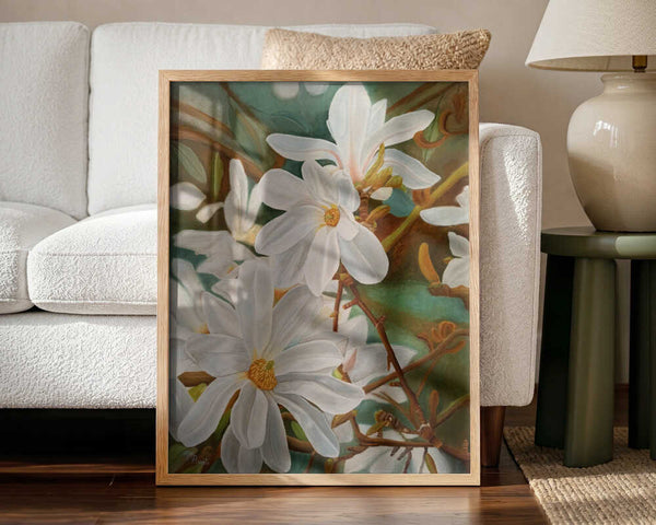 Blooming White Magnolia Art Print UK — Botanical Vibrant Wall Art — Living Room — Wall It All Prints
