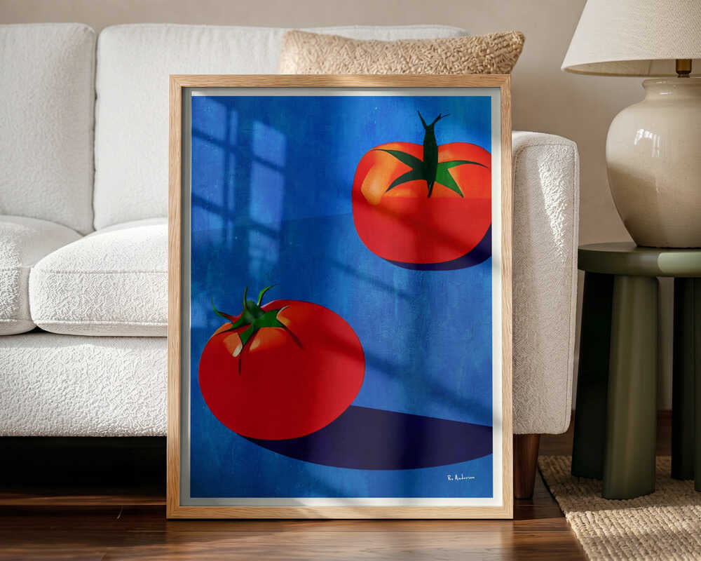 Red Tomatoes on Blue Art Print UK — Food Vibrant Wall Art — Kitchen — Wall It All Prints