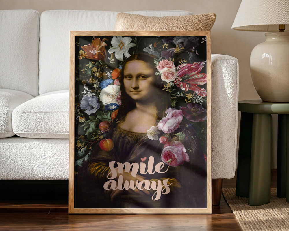 Mona Lisa Floral Smile Art Print UK — Botanical Calm Wall Art — Bedroom — Wall It All Prints