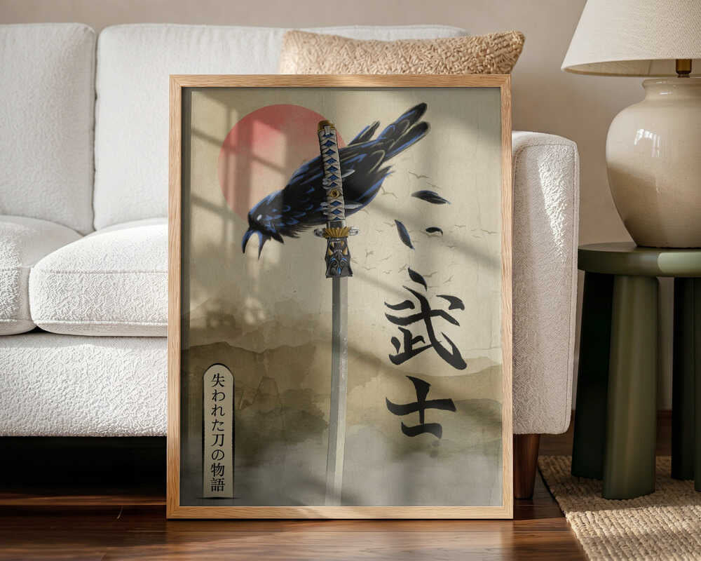 Samurai Crow Red Sun Art Print UK — Japanese Vibrant Wall Art — Living Room — Wall It All Prints