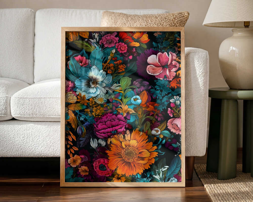 Vibrant Floral Garden Art Print UK — Botanical Fresh Wall Art — Living Room — Wall It All Prints