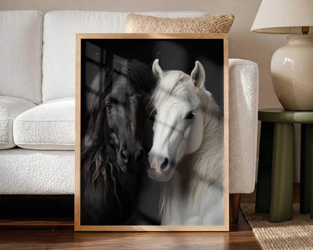 Elegant Horse Companions Art Print UK — Abstract Dark Wall Art — Nursery — Wall It All Prints