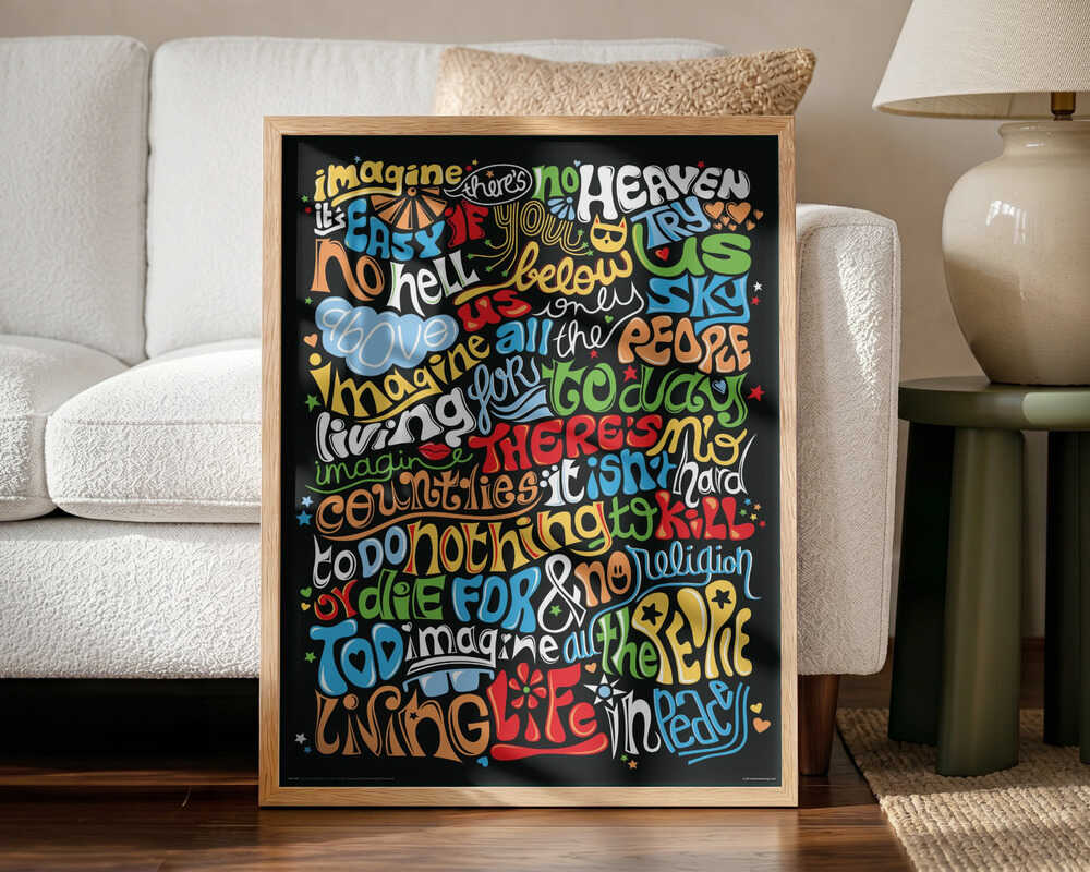 Imagine Peace Words Art Print UK — Abstract Vibrant Wall Art — Living Room — Wall It All Prints