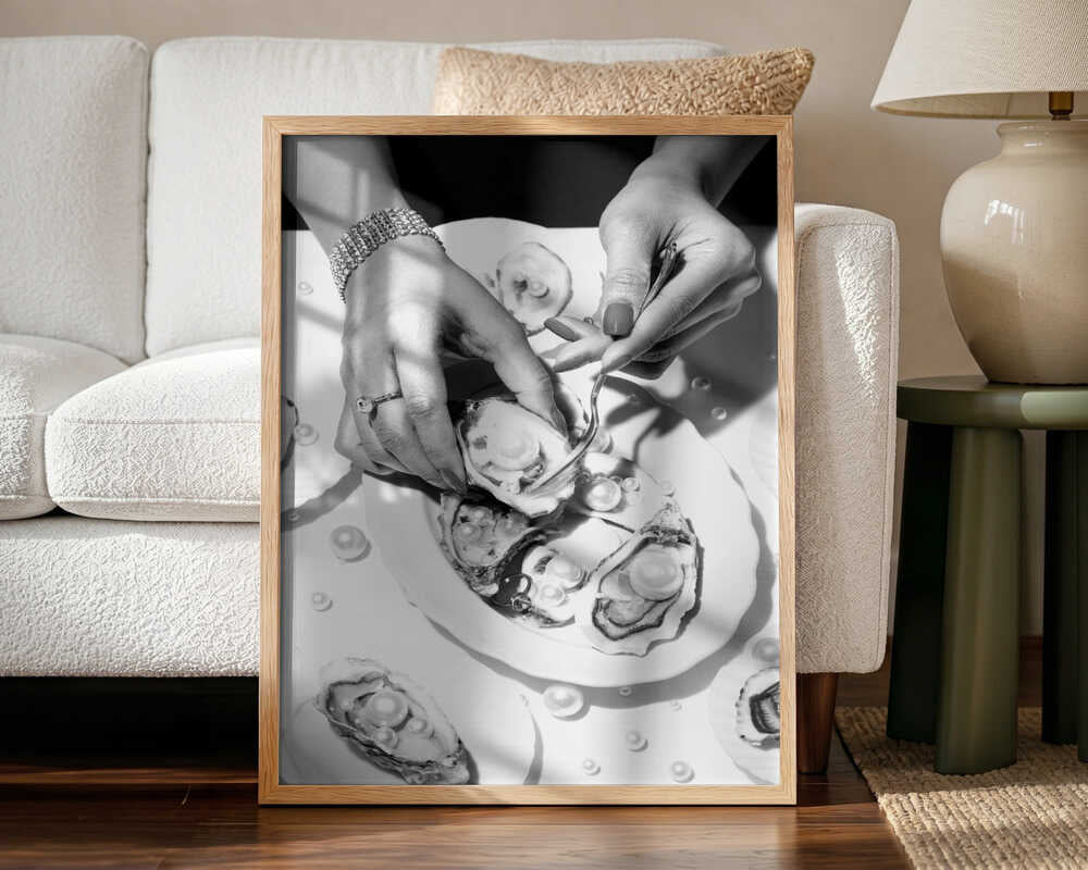 Elegant Pearl Oysters Art Print UK — Abstract Dark Wall Art — Kitchen — Wall It All Prints