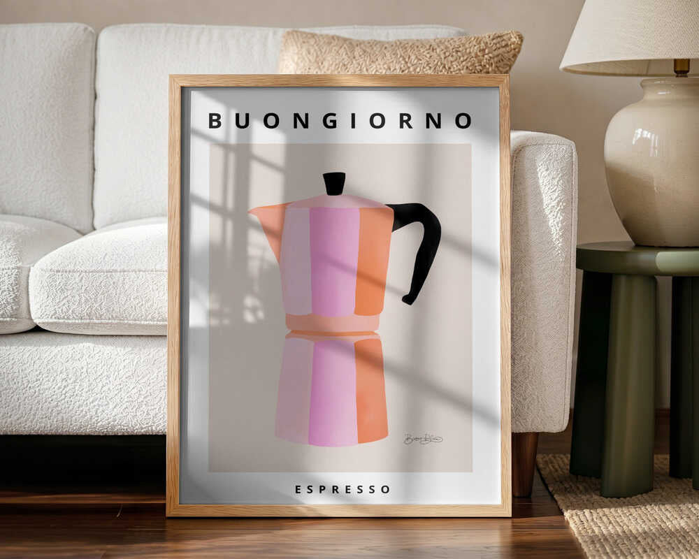 Colorful Moka Pot Espresso Art Print UK — Botanical Vibrant Wall Art — Kitchen — Wall It All Prints