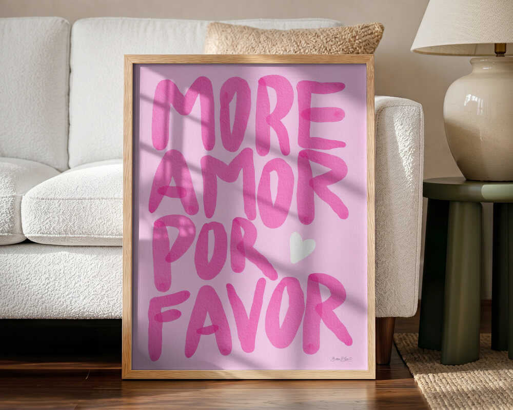 Pink More Amor Please Art Print UK — Botanical Vibrant Wall Art — Living Room — Wall It All Prints