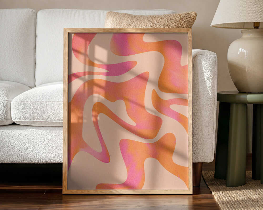 Groovy Pink Orange Swirls Art Print UK — Abstract Vibrant Wall Art — Living Room — Wall It All Prints