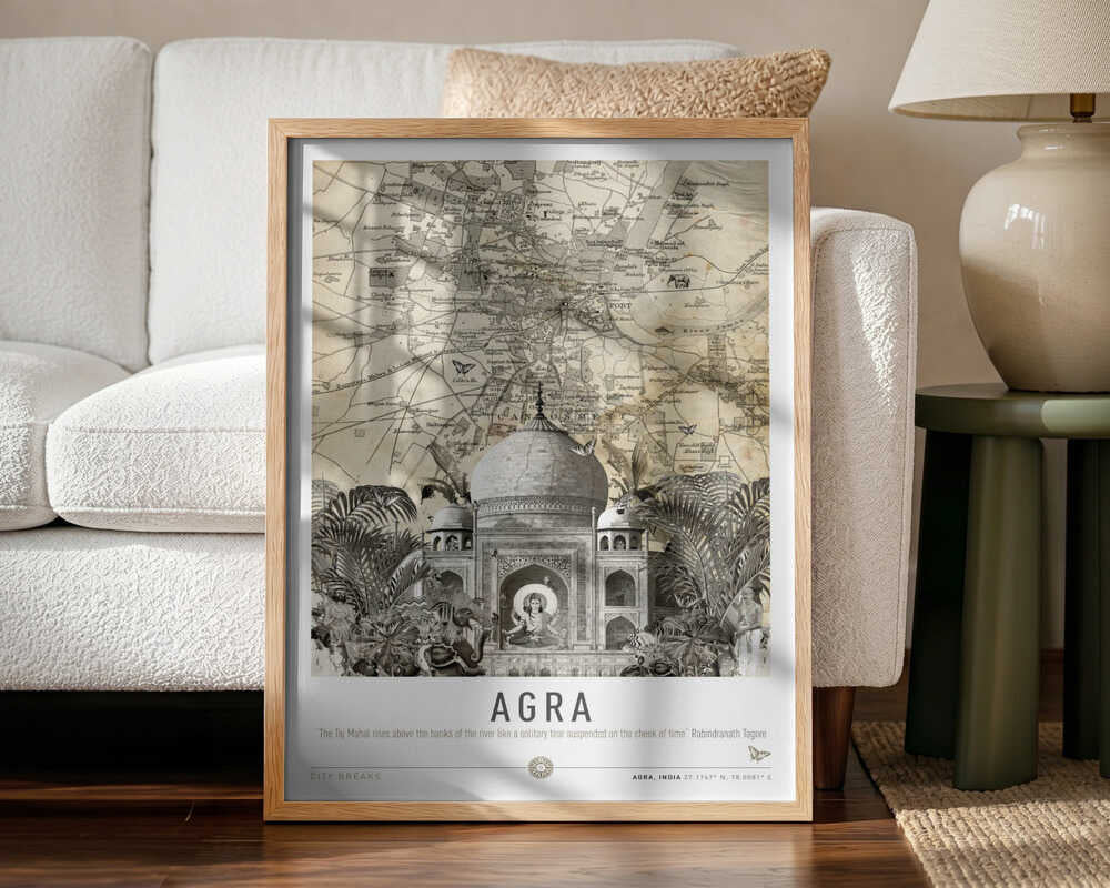 Vintage Taj Mahal Map Art Print UK — Abstract Vibrant Wall Art — Living Room — Wall It All Prints
