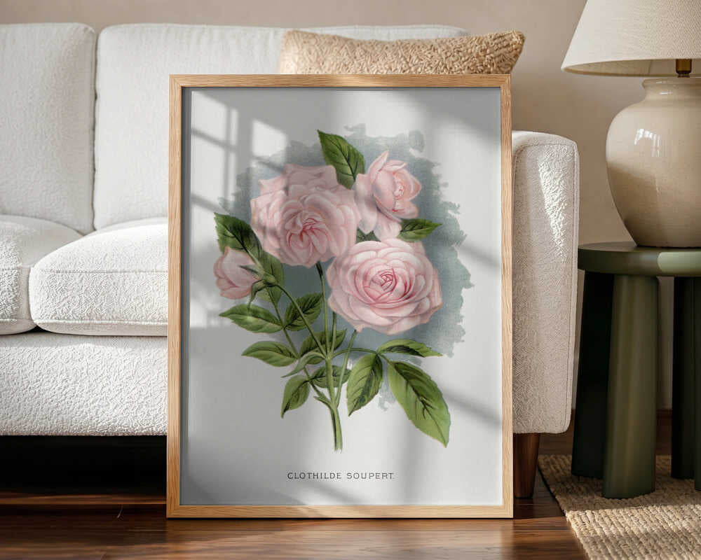 Pink Rose, Clothilde Soupert Lithograph Art Print UK — Botanical Vibrant Wall Art — Living Room — Wall It All Prints