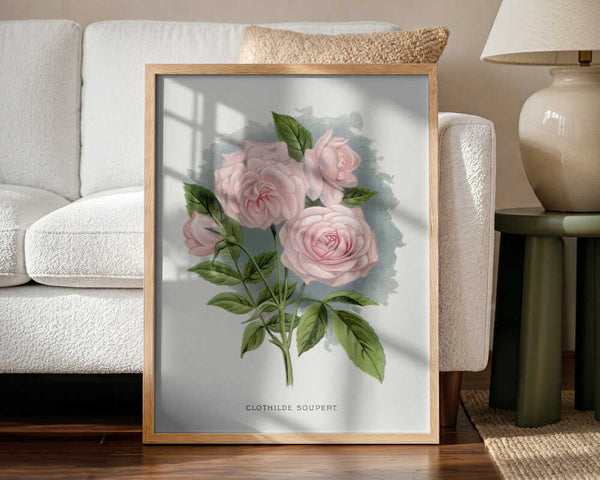 Pink Rose, Clothilde Soupert Lithograph Art Print UK — Botanical Vibrant Wall Art — Living Room — Wall It All Prints
