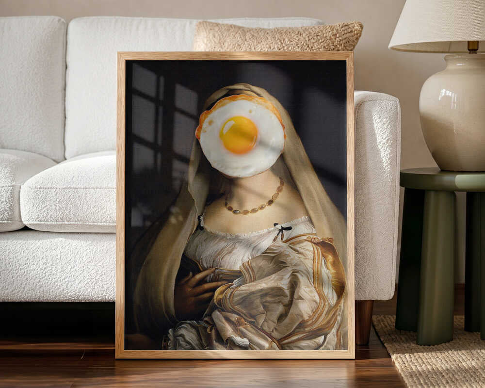 Fried Egg Renaissance Portrait Art Print UK — Vintage Vibrant Wall Art — Kitchen — Wall It All Prints