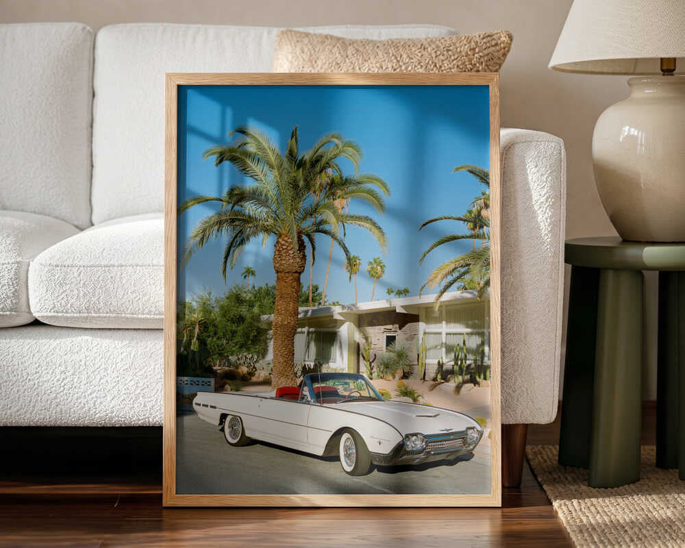 Palm Springs Classic Car Art Print UK — Botanical Minimal Wall Art — Living Room — Wall It All Prints