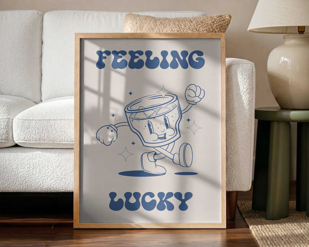 Feeling Lucky Drink Character Art Print UK — Abstract Minimal Wall Art — Office — Wall It All Prints
