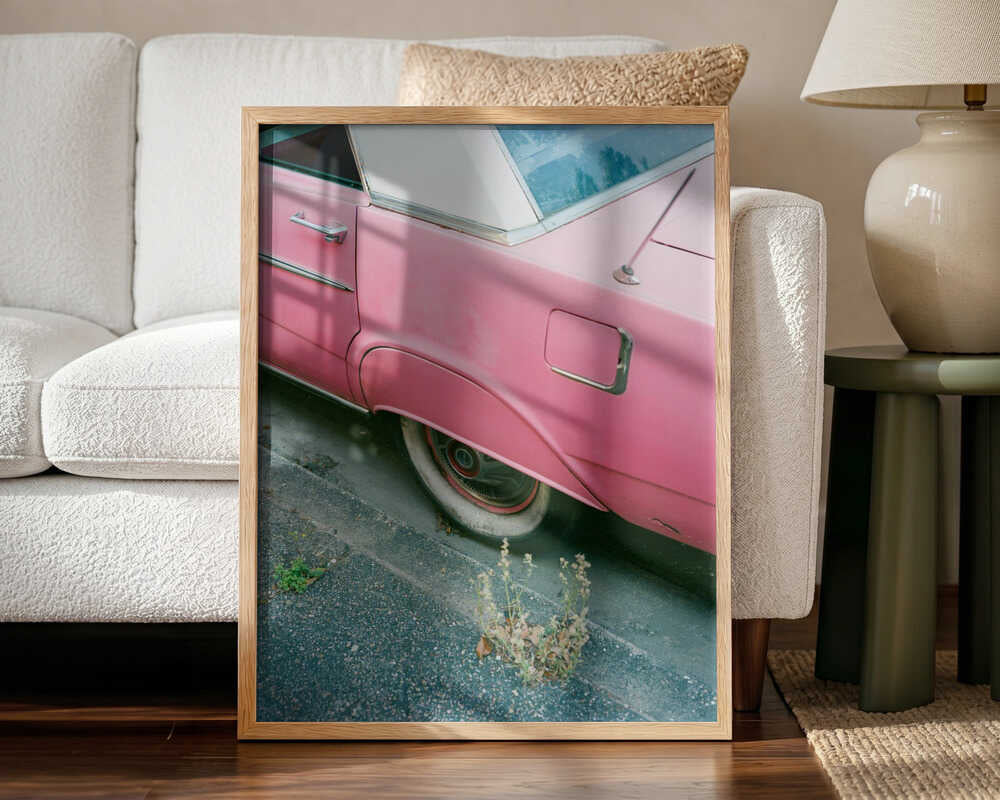 Vintage Pink Street Car Art Print UK — Automotive Vibrant Wall Art — Living Room — Wall It All Prints