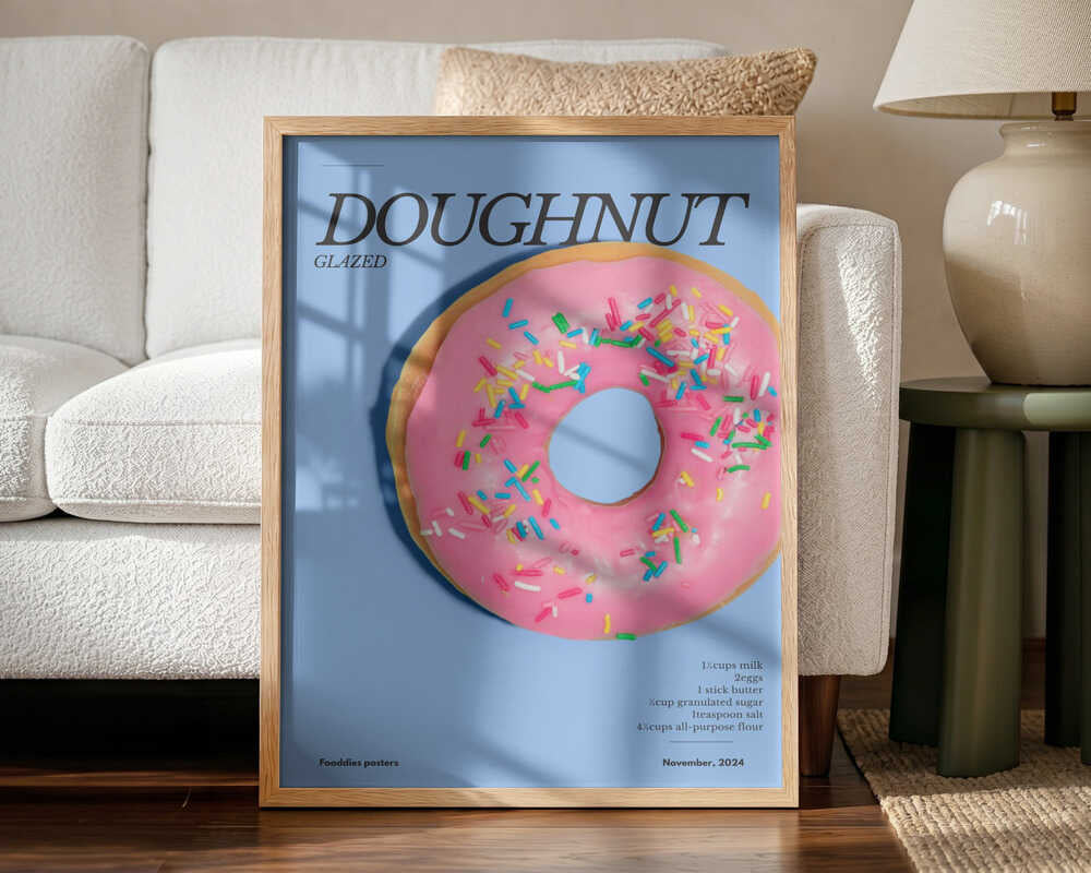 Pink Sprinkled Doughnut Art Print UK — Food Vibrant Wall Art — Kitchen — Wall It All Prints