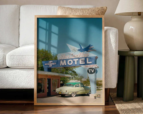 Blue Swallow Vintage Car Art Print UK — Vintage Vibrant Wall Art — Living Room — Wall It All Prints