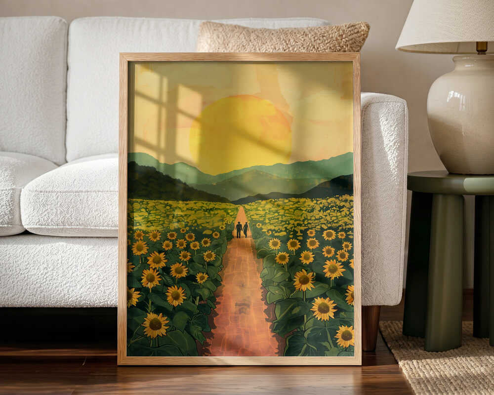 Romantic Sunflower Journey Art Print UK — Botanical Fresh Wall Art — Living Room — Wall It All Prints