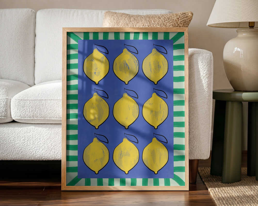 Vibrant Lemons Blue Grid