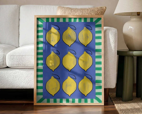 Vibrant Lemons Blue Grid Elena Ristova
