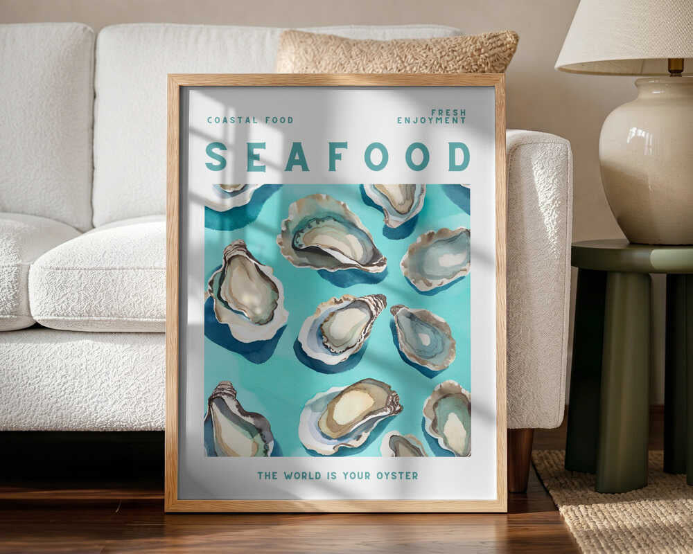 Fresh Coastal Oysters Art Print UK — Landscape Vibrant Wall Art — Kitchen — Wall It All Prints