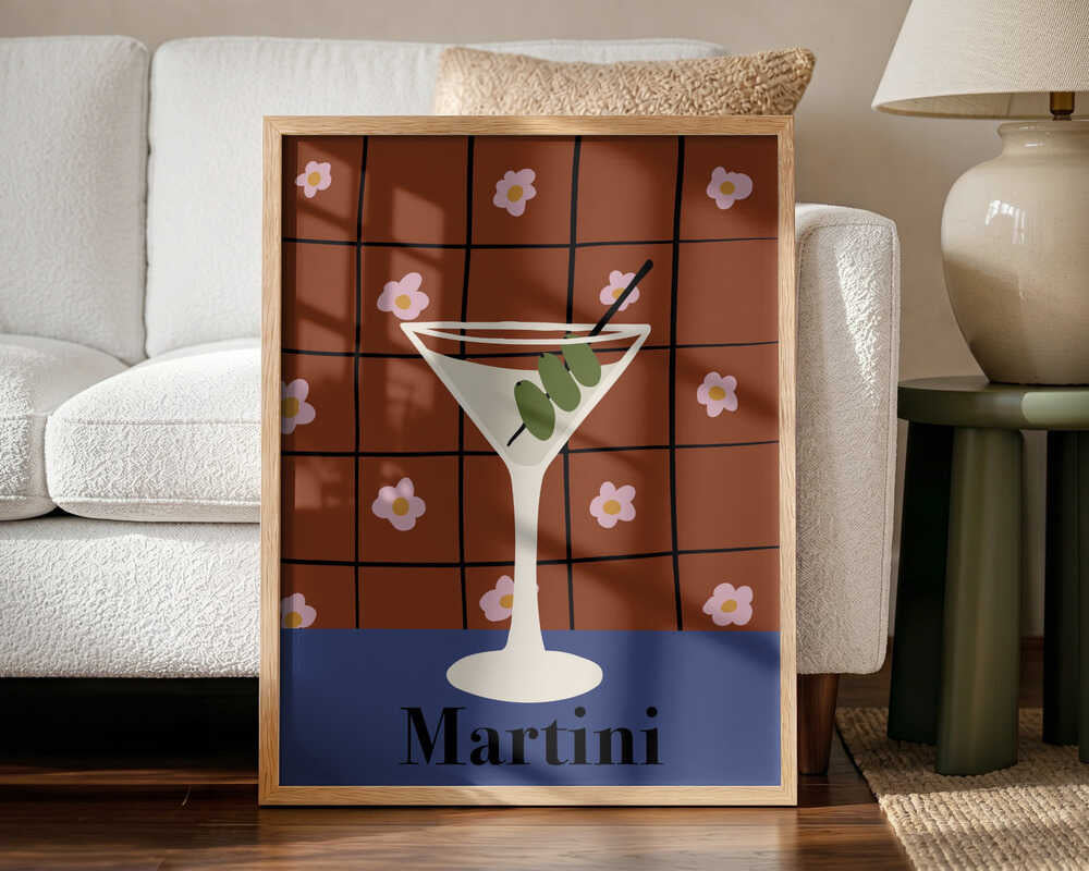 Retro Olive Martini Art Print UK — Botanical Minimal Wall Art — Office — Wall It All Prints